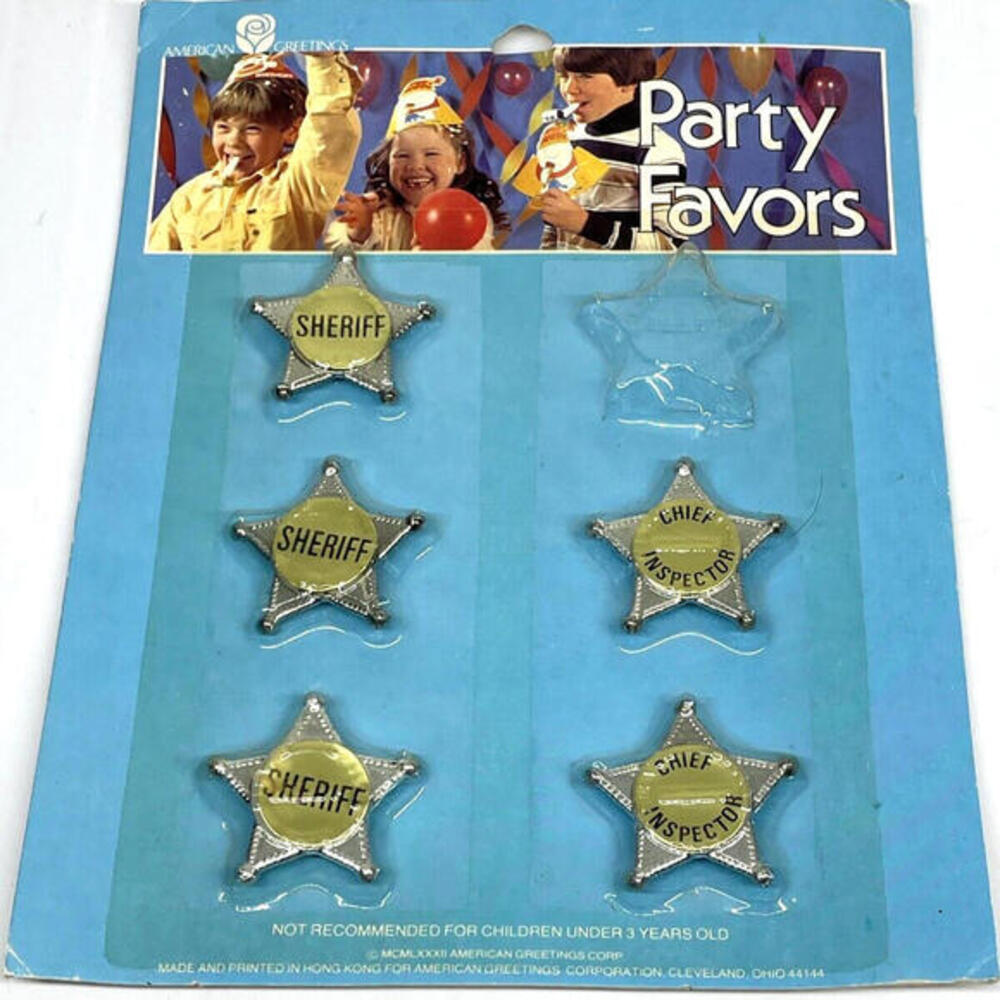 Sheriff Badge Party Favors American Greetings On Card Vintage 1972